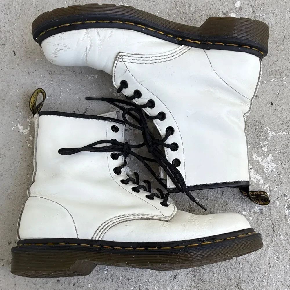 Doc Martens, white leather combat boots